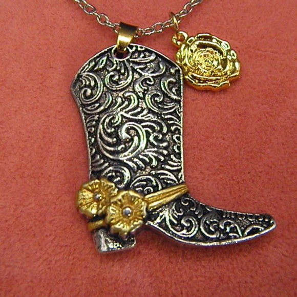 "Country Rose" Western Boot Pendant Necklace - Picture 7 of 9